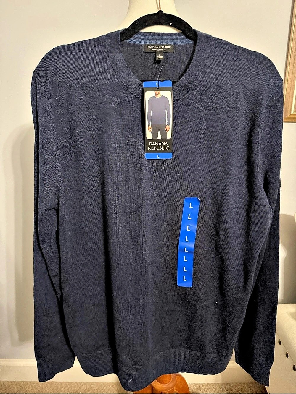 Banana Republic Merino Wool Crewneck Sweater Blue Large NWT